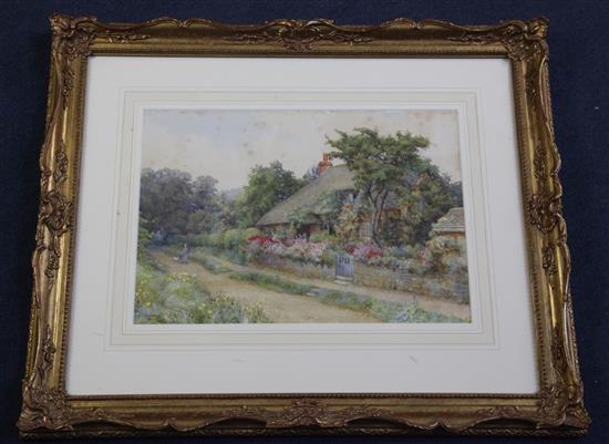 Ernest Albert Chadwick (1876-1955) Woman passing at thatched cottage 10 x 14.75in.